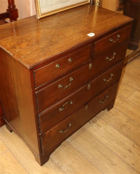 A Regency oak chest of five drawers, W.2ft 11in.